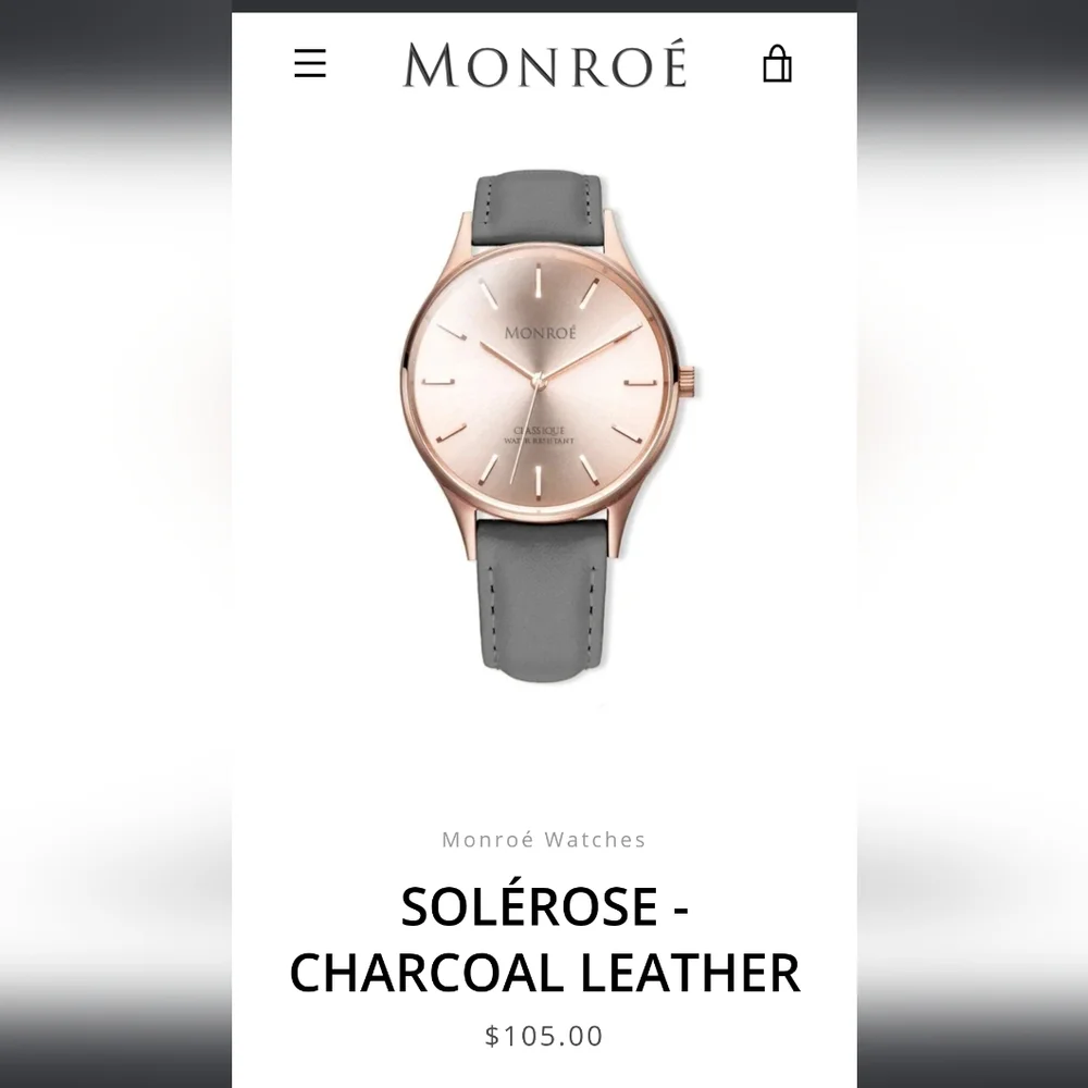 NWT Monroe‎ Watch- Rose gold/gray